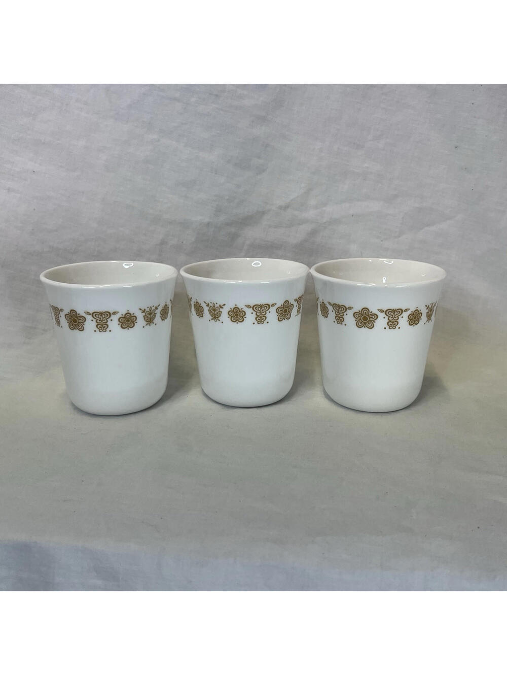 3 Vintage Corelle Corning Butterfly Gold Coffee Cups Mugs